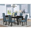 Pemberly Row 7-Piece Dinette Set with Self-Storing Leaf in Black/Blue