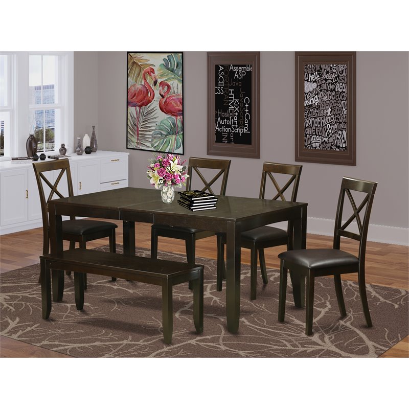Pemberly Row 6-Piece Wood Dining Set with Leather Seats in Cappuccino