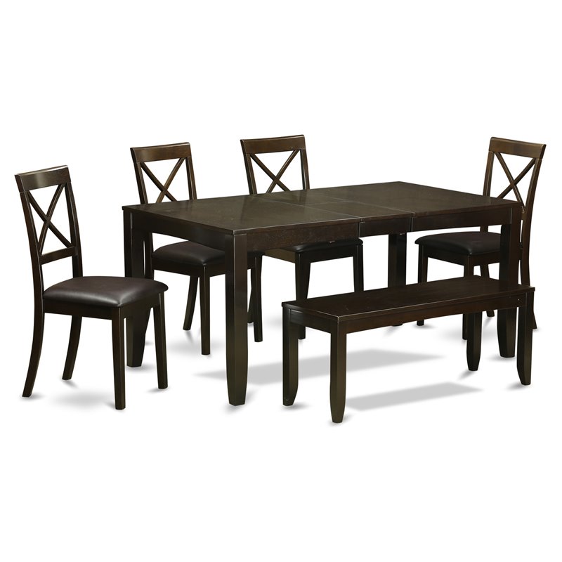 Pemberly Row 6-Piece Wood Dining Set with Leather Seats in Cappuccino