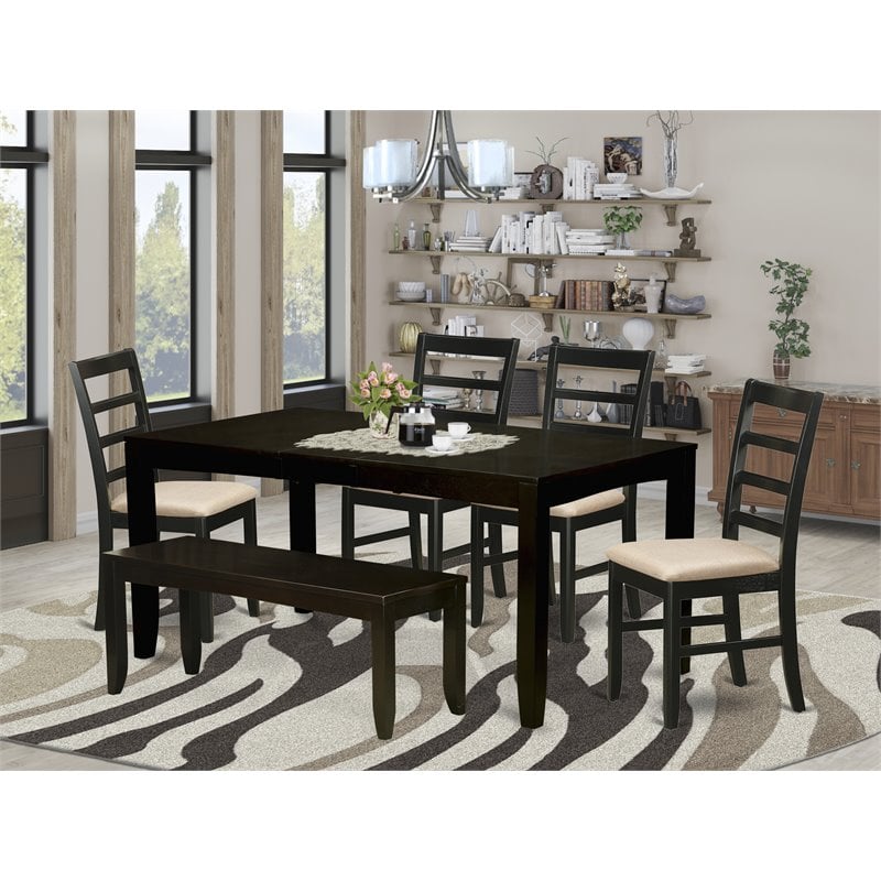 Pemberly Row 6-Piece Dining Set with Fabric Seats in Cappuccino Finish