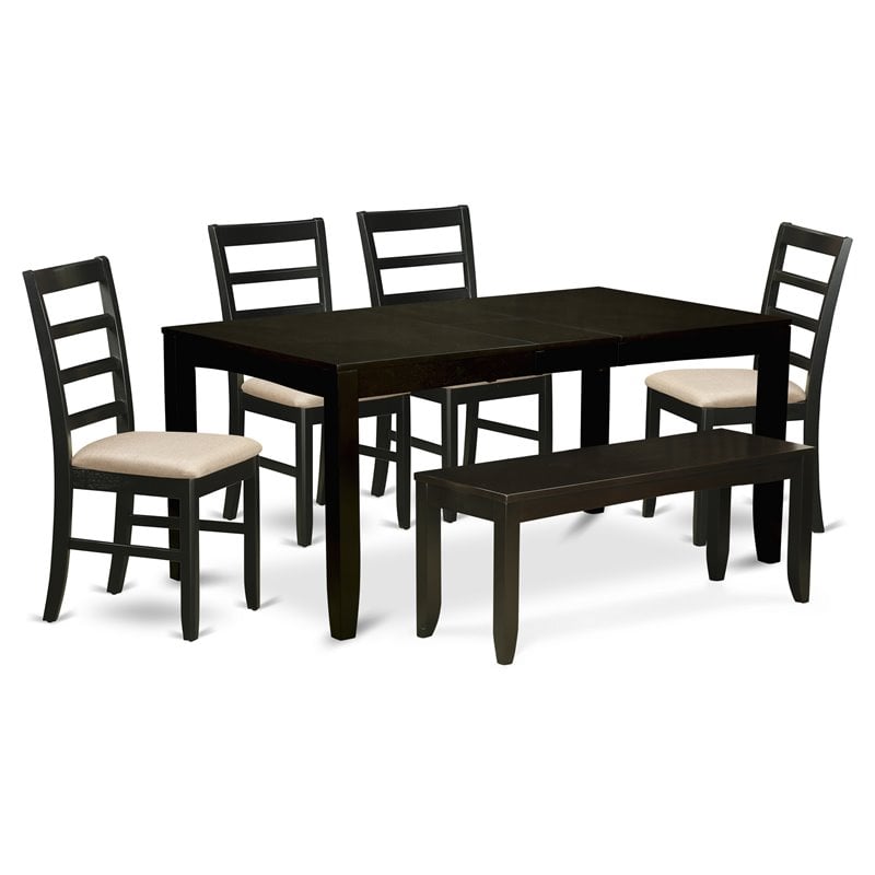 Pemberly Row 6-Piece Dining Set with Fabric Seats in Cappuccino Finish
