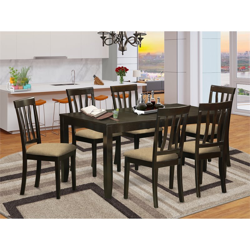 Pemberly Row 7-Piece Wood Kitchen Set with Cushion Chairs in Cappuccino