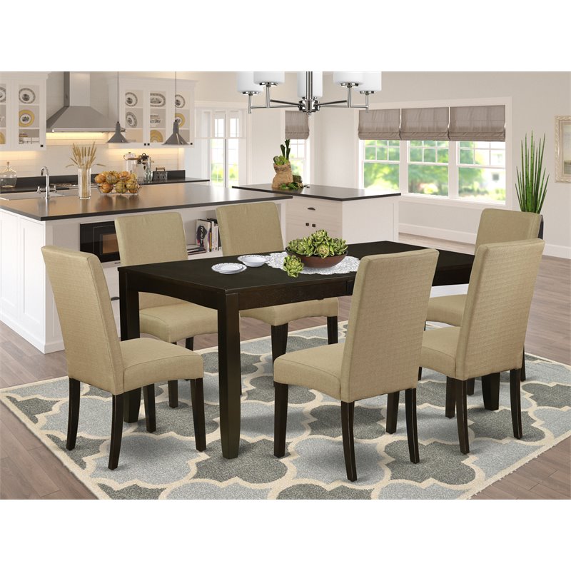 Pemberly Row 7-Piece Hardwood Dining Set in Cappuccino with Foam Seats