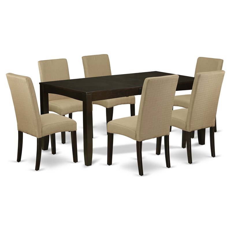 Pemberly Row 7-Piece Hardwood Dining Set in Cappuccino with Foam Seats