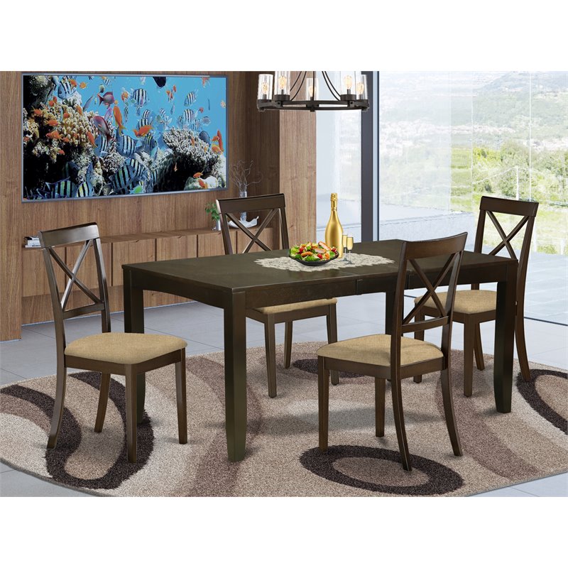 Pemberly Row 5-Piece Rubberwood Butterfly Leaf Dining Set in Cappuccino