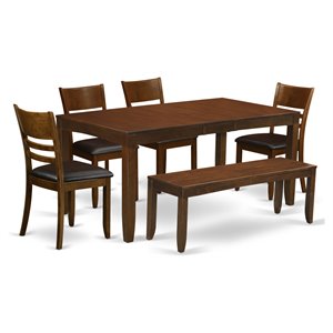 Pemberly Row 6-Piece Wood Dining Set with Bench in Espresso Finish