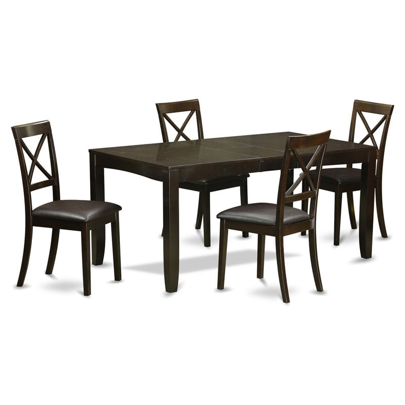 Pemberly Row 5-Piece Wood Dining Table Set with Leather Seats in Cappuccino