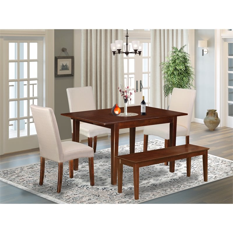 Pemberly Row 5-Piece Dining Set with Chairs and Benches in Mahogany/Cream