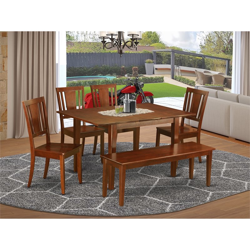 Pemberly Row 6-Piece Wood Dinette Set with Bench in Mahogany Finish