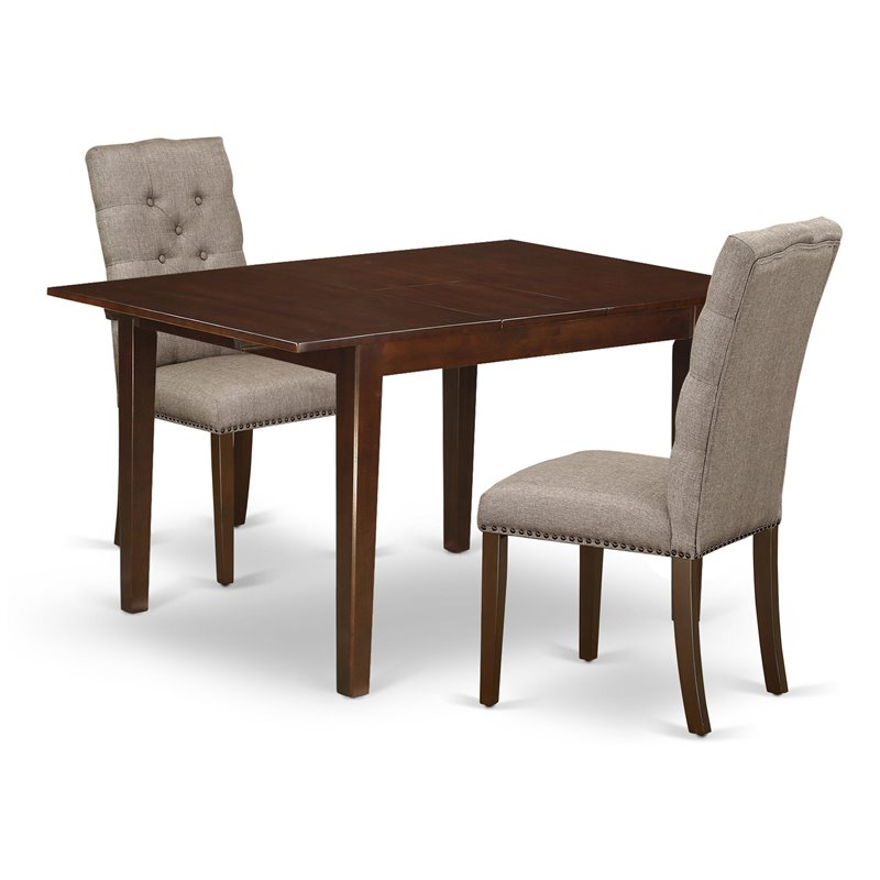 Pemberly Row 3-Piece Wood Dining Set in Mahogany with Dark Khaki Chairs