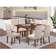 Pemberly Row 7-Piece Wood Dining Set in Mahogany Finish with Cream Chairs