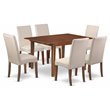 Pemberly Row 7-Piece Wood Dining Set in Mahogany Finish with Cream Chairs