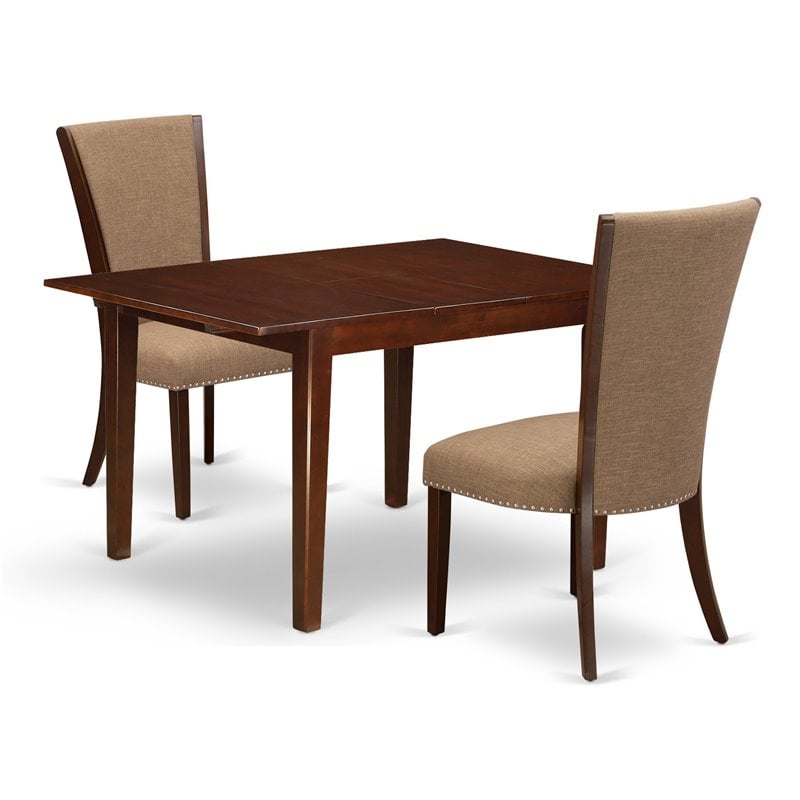 Pemberly Row 3-Piece Wood Dining Set in Mahogany with Linen Fabric Seats