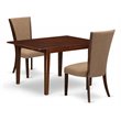 Pemberly Row 3-Piece Wood Dining Set in Mahogany with Linen Fabric Seats