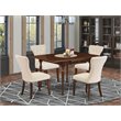Pemberly Row 5-Piece Wood Dining Set with Mahogany Finish and Beige Chairs