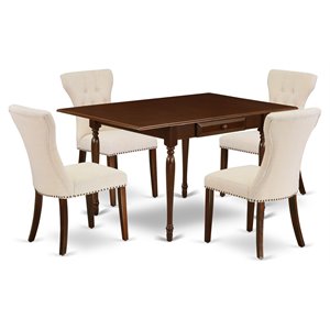 pemberly row 5-piece wood dining set with mahogany finish and beige chairs