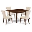 Pemberly Row 5-Piece Wood Dining Set with Mahogany Finish and Beige Chairs