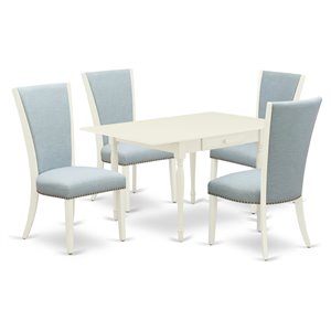 Pemberly Row 5-Piece Wood Dining Set with Drop Leaf Table in Linen White