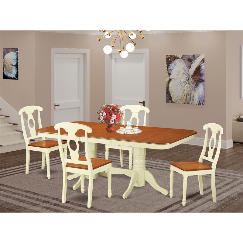 Pemberly Row 5-Piece Wood Dinette Set in Buttermilk and Cherry