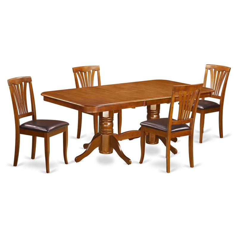 Pemberly Row 5-Piece Dining Set with Leather Seats in Saddle Brown Finish