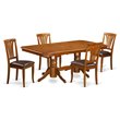 Pemberly Row 5-Piece Dining Set with Leather Seats in Saddle Brown Finish