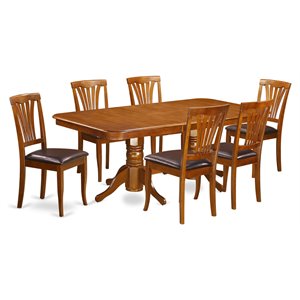 Pemberly Row 7-Piece Dining Set with Ladder Back Chairs in Saddle Brown