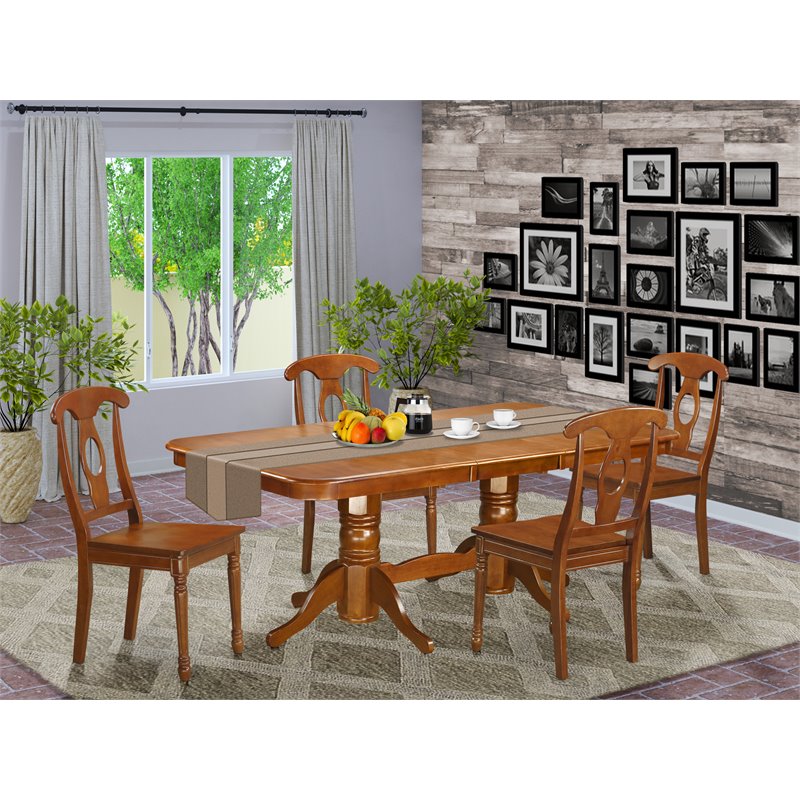 Pemberly Row 5-Piece Dining Set with Saddle Brown Finish and Wood Seat
