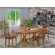 Pemberly Row 5-Piece Dining Set with Saddle Brown Finish and Wood Seat