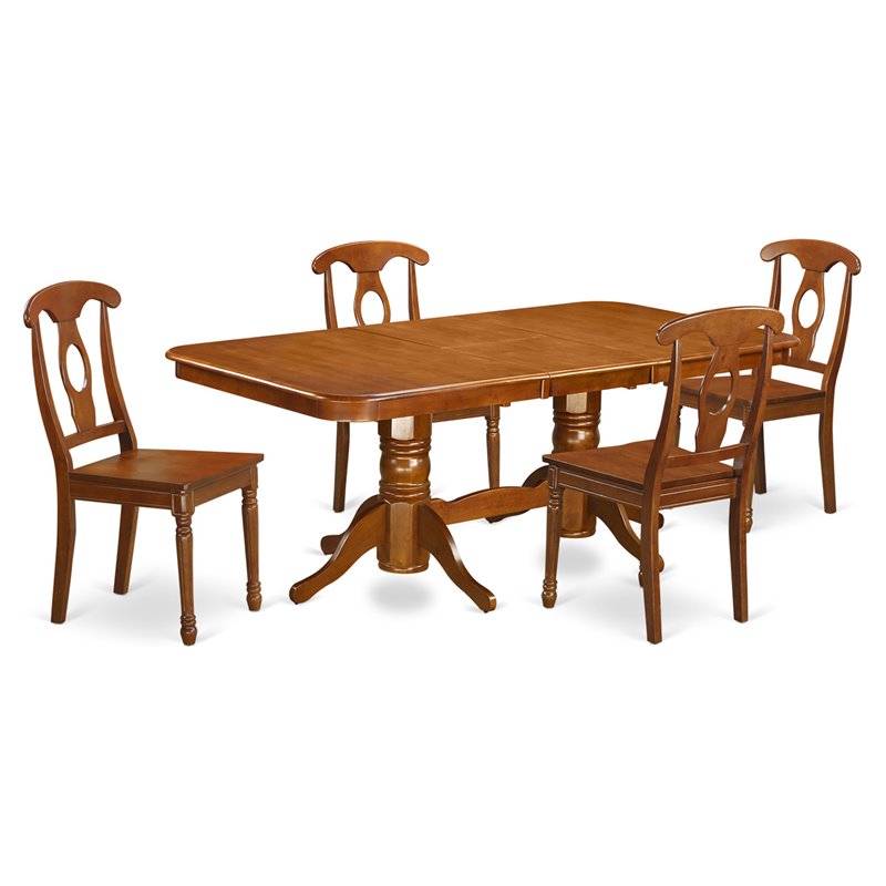 Pemberly Row 5-Piece Dining Set with Saddle Brown Finish and Wood Seat
