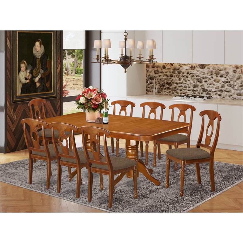 Pemberly Row 9-Piece Wood Dining Set with Butterfly Leaf in Saddle Brown