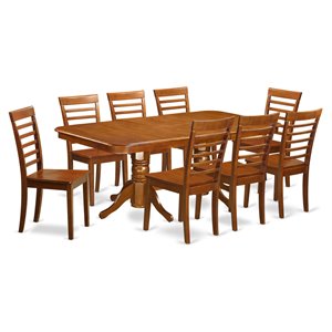 Pemberly Row 9-Piece Rubberwood Dining Set with Butterfly Leaf in Brown