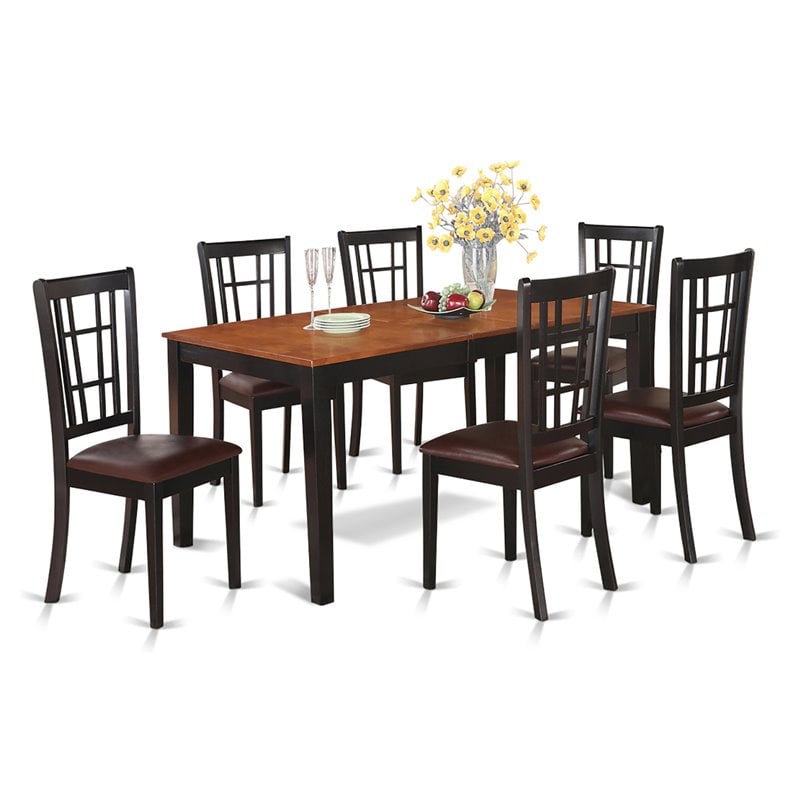 Pemberly Row 7-Piece Dining Set with Faux Leather Seats in Black/Cherry