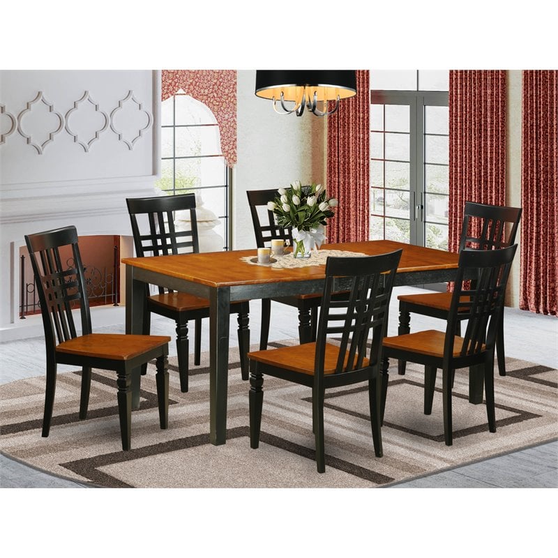 Pemberly Row 7-Piece Kitchen Table and Wood Seat Chair Set in Black/Cherry
