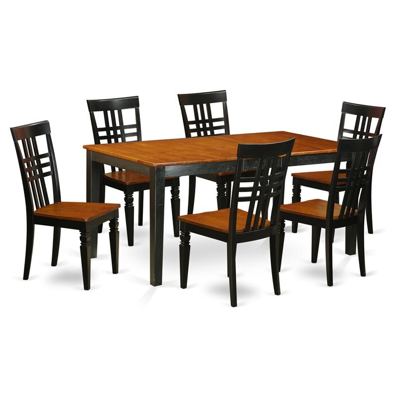 Pemberly Row 7-Piece Kitchen Table and Wood Seat Chair Set in Black/Cherry