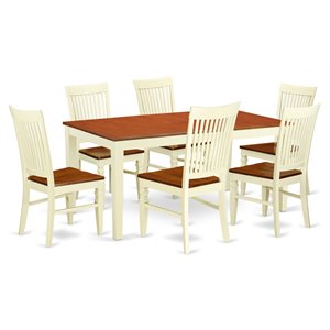 Pemberly Row 7-Piece Dinette Set in Buttermilk/Cherry with Extendable Table