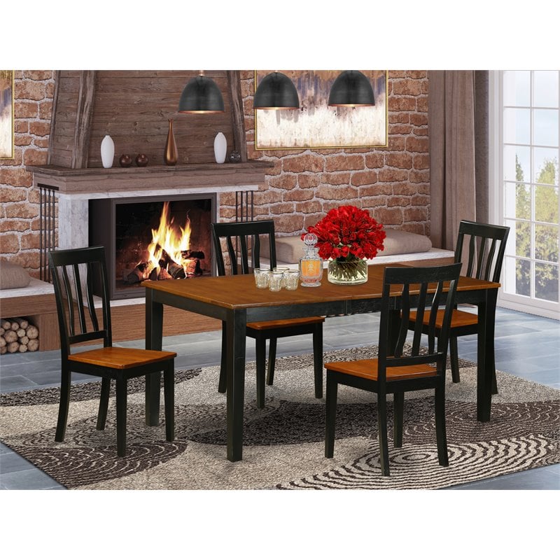 Pemberly Row 5-Piece Wood Dining Table Set in Black and Cherry Finish