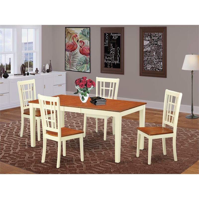 Pemberly Row 5-Piece Dining Set with Wood Seat Chairs in Cherry/Buttermilk
