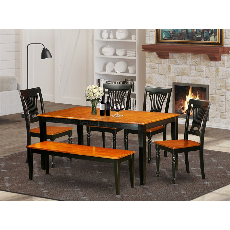 Pemberly Row 6-Piece Dining Set with Wood Chairs & Bench in Black & Cherry