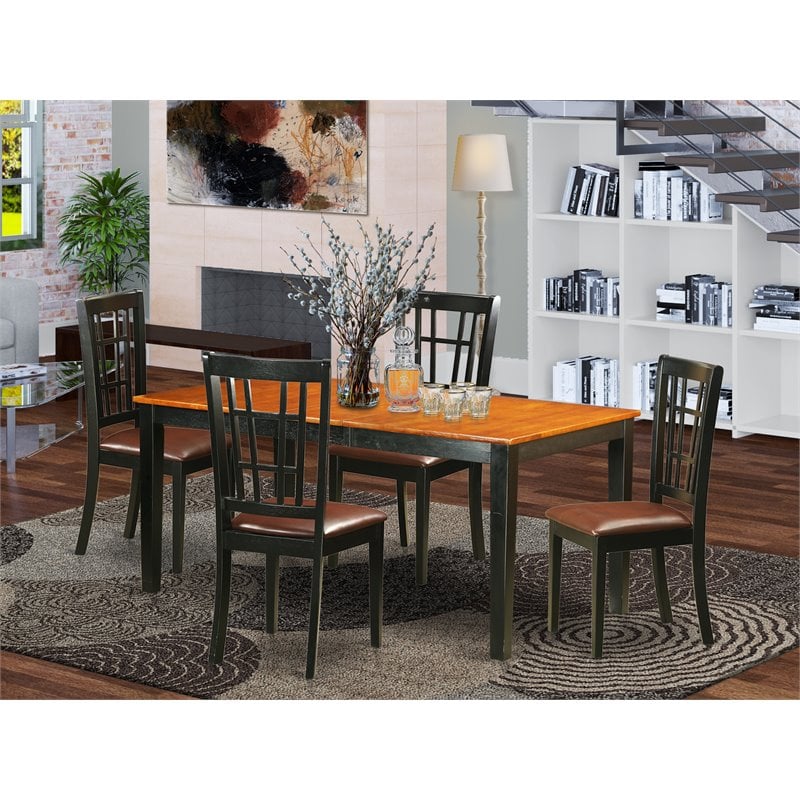 Pemberly Row 5-Piece Dining Set with Faux Leather Chairs in Black/Cherry
