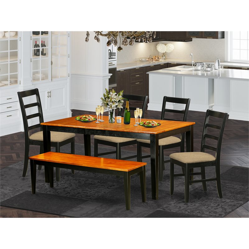 Pemberly Row 6-Piece Dining Set with Cushion Seat in Black/Cherry