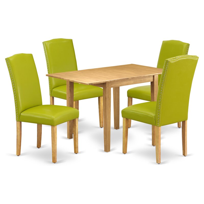 Pemberly Row 5-Piece Traditional Wood Dining Set with PU Leather in Oak