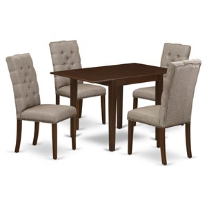 Pemberly Row 5-Piece Wood Kitchen Set in Mahogany with Upholstered Chairs