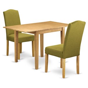 Pemberly Row 3-Piece Oak Dining Set with Light Pickle Linen Upholstery