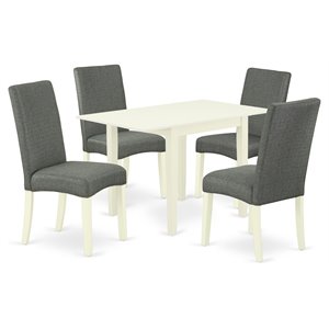 Pemberly Row 5-Piece White Dining Set with Gray Linen Upholstery