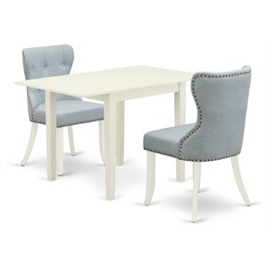 Pemberly Row 3-Piece Wood Dining Table Set in White & Baby Blue