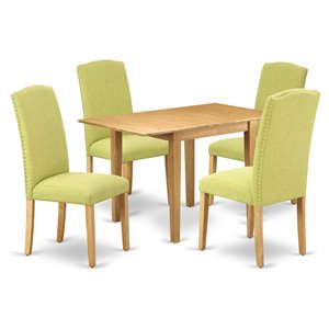 Pemberly Row 5-Piece Wooden Dining Set in Oak and Limelight Linen
