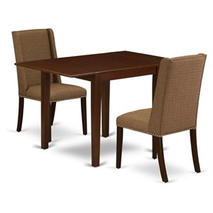 Pemberly Row 3-Piece Wood Dining Table Set in Mahogany & Brown Beige