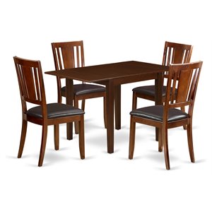 Pemberly Row 5-Piece Dining Set with Leather Seats in Mahogany Finish