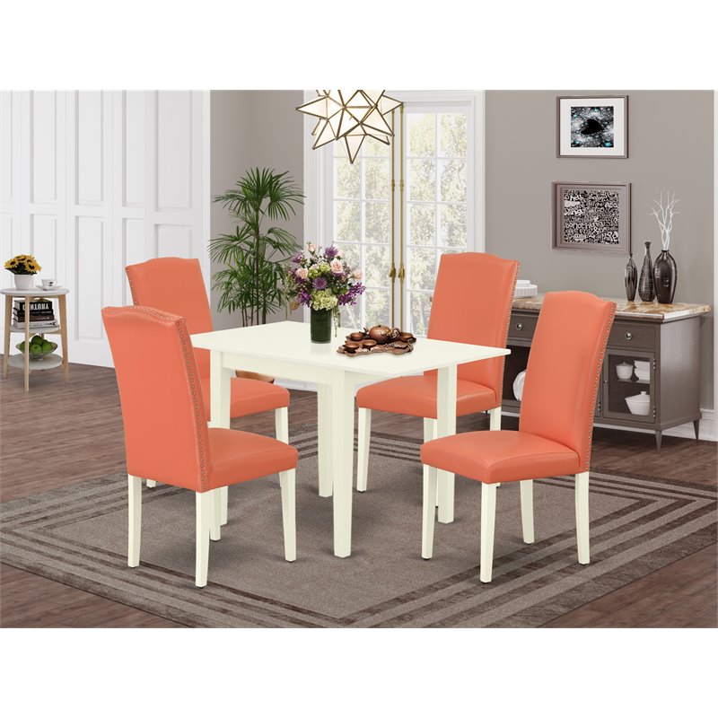 Pemberly Row 5-Piece Wood Dining Room Set in Pink Flamingo PU Leather