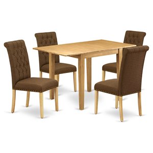 Pemberly Row 5-Piece Oak Dining Set with Brown Linen Upholstery